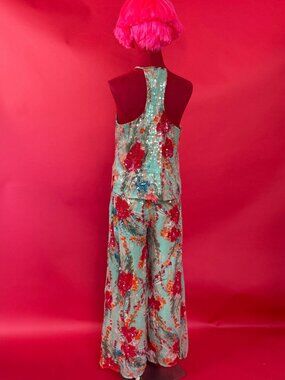 Badgley Mischka Mint Sequin Floral Two-Piece Set, Size S